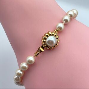 Monet Vintage Faux Pearl Bracelet with Gold-Tone Clasp – 7.5”